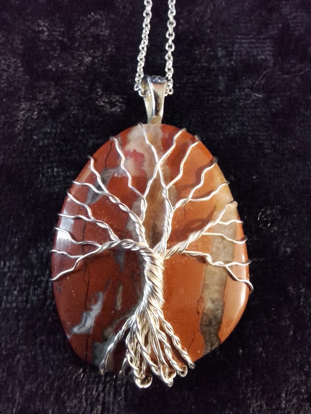 Silver Tree of Life Red Jasper Pendant Necklace
